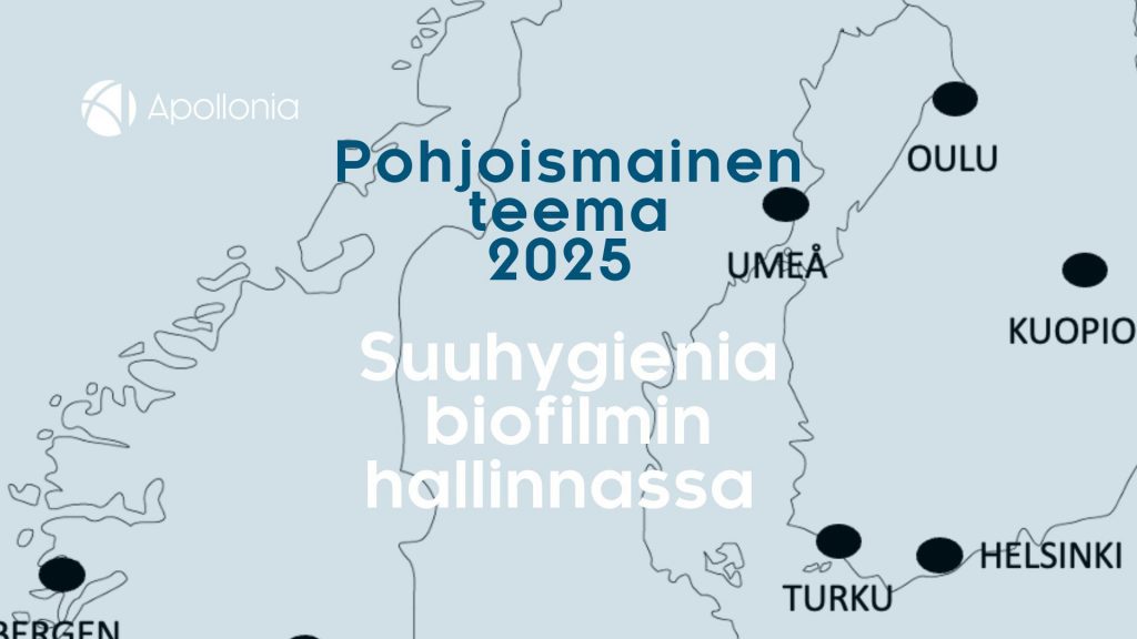 Pohjoismaisen teeman aiheena suuhygienia biofilmin hallinnassa . Taustalla kartta.